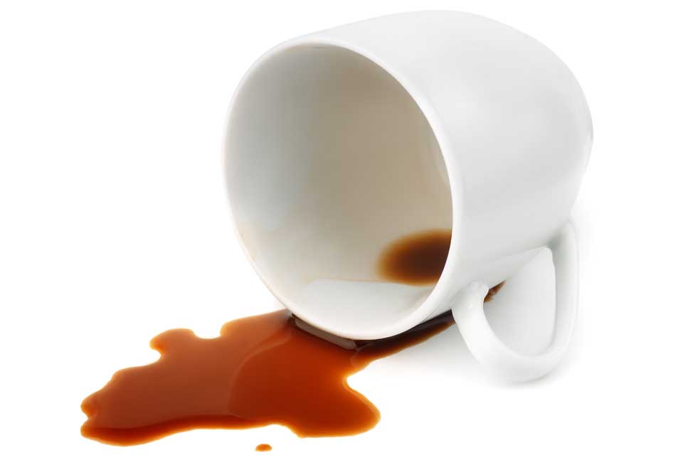 spilled coffee in mug